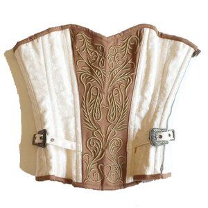 Vintage Goth London Embroidered Brocade Steel Boned Steampunk Corset 26